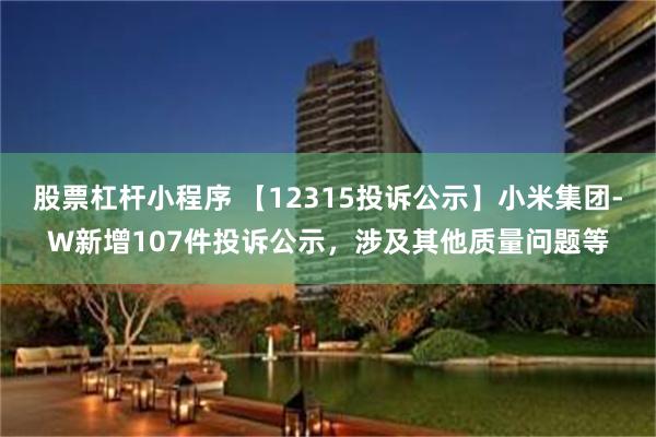 股票杠杆小程序 【12315投诉公示】小米集团-W新增107件投诉公示，涉及其他质量问题等